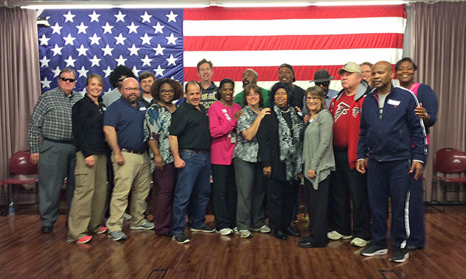 Image Of Veterans Participating In One Touch Self Defense Seminar On January First, 2017